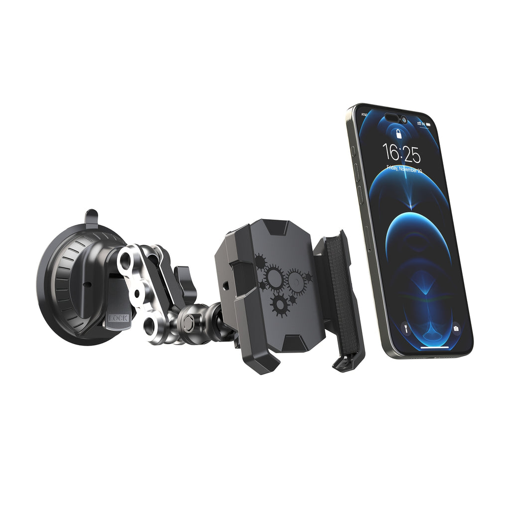 LRBH Aluminum Alloy Car Phone Mount with Adjustable Suction Cup & Metal Clamp Arm, 360° Rotatable Strong Grip for Video Recording, Vlog Shooting, Hands-Free Car Accessories, Car Phone Holder Mount, Geometric Pattern Design,
