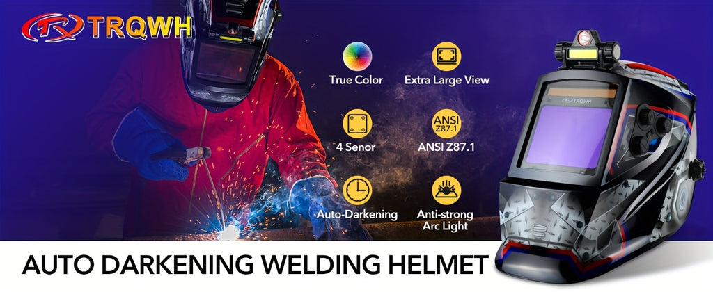 TRQWH Welding Helmet Auto Darkening - Large Viewing True Color Solar Powered Welding Hood With 4 Arc Sensor Adjustable Wide Shade Welder Mask For TIG MIG ARC Weld Plasma Cut Grinding