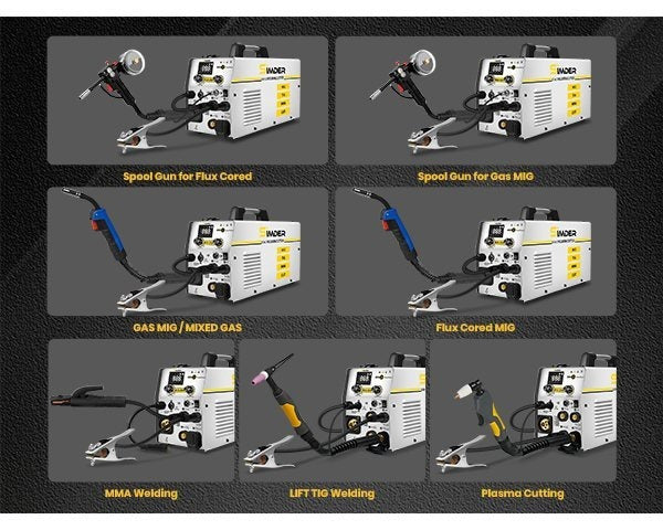 Plasma Cutter Welder MIG Welder Combo 6in1 with 65Pcs PT31 Plasma Cutting Torch Consumable, Gas MIG/Flux Core MIG/Spool Gun/Lift TIG/Stick/Plasma Cutting 110v/220v Aluminum MIG Welder Machine with Complete Welding Accessories