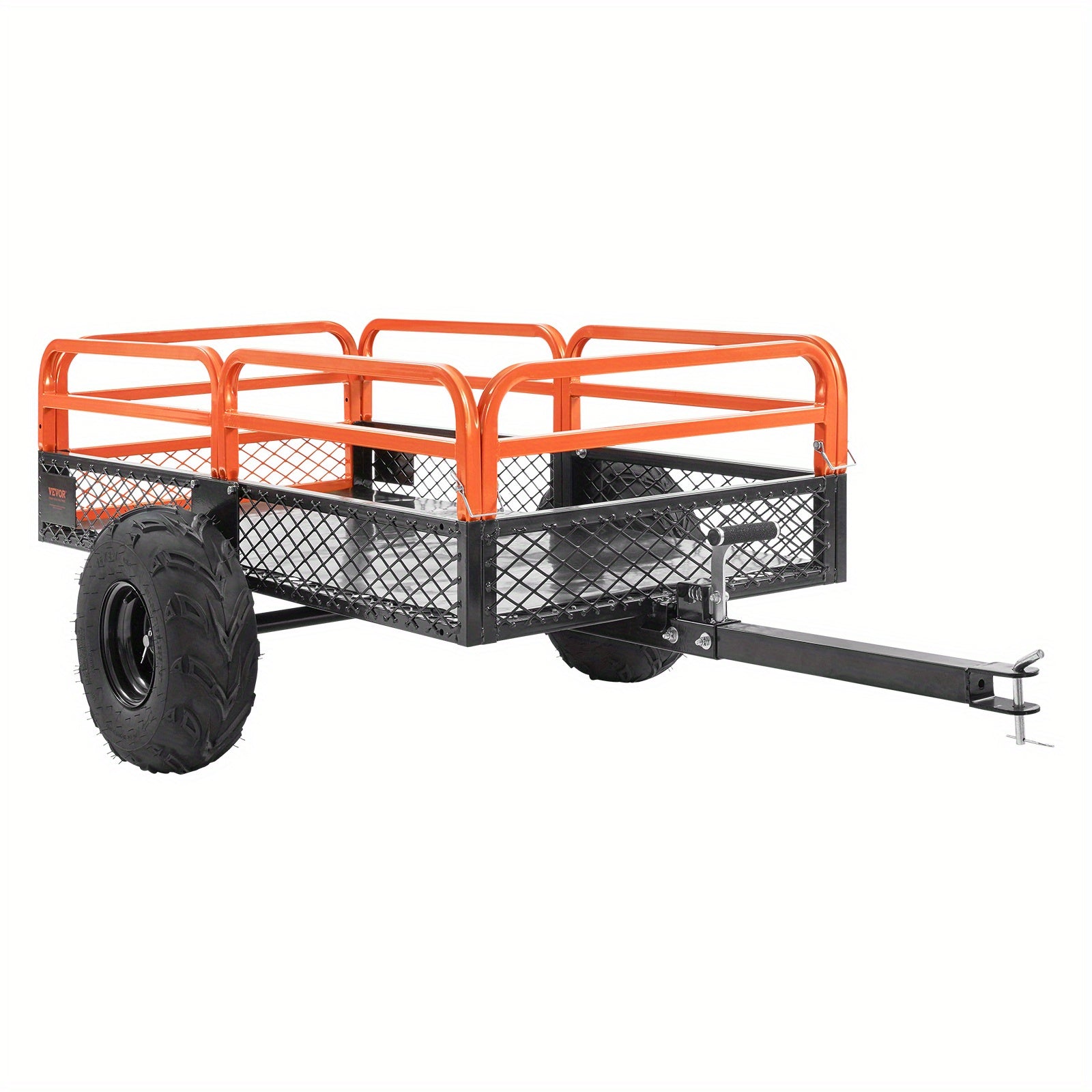 Heavy Duty Steel ATV Dump Trailer, 15 Cubic Feet Capacity, Black & Orange Grid Design with Removable Sides and 2 Tires, Compatible with Mowers, Tractors, ATV, UTV - Ideal for Garden and Farm Use, Outdoor Hauling | Functional