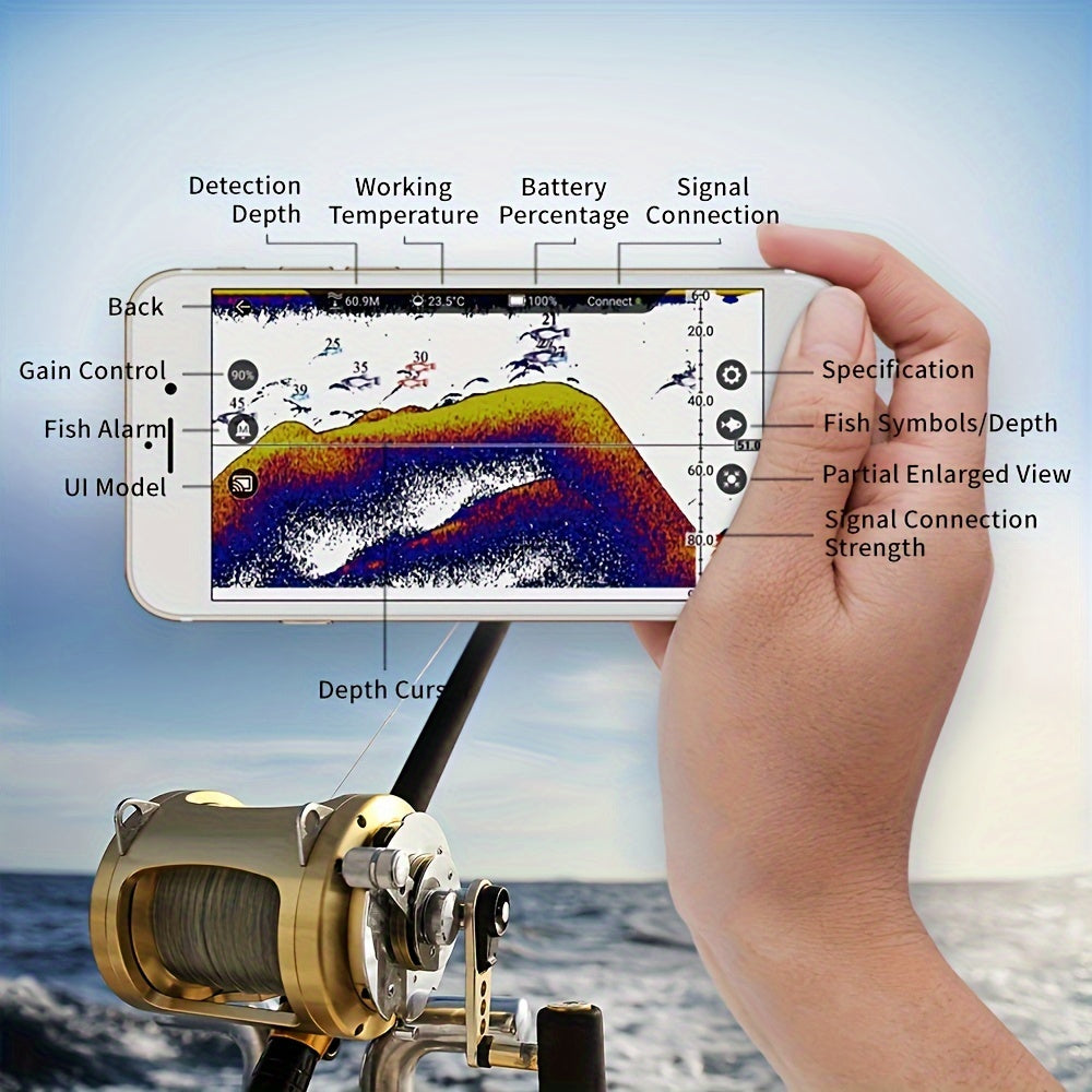 JOYLOG Smart Sounder Fishing Gauge with Wireless, Rechargeable Battery & LCD Display - White Boat Safety Device for Freshwater Anglers, Easy-to-Use Fish Locator with Color-Coded Scale, Durable Design, Angler Essentials, Compa