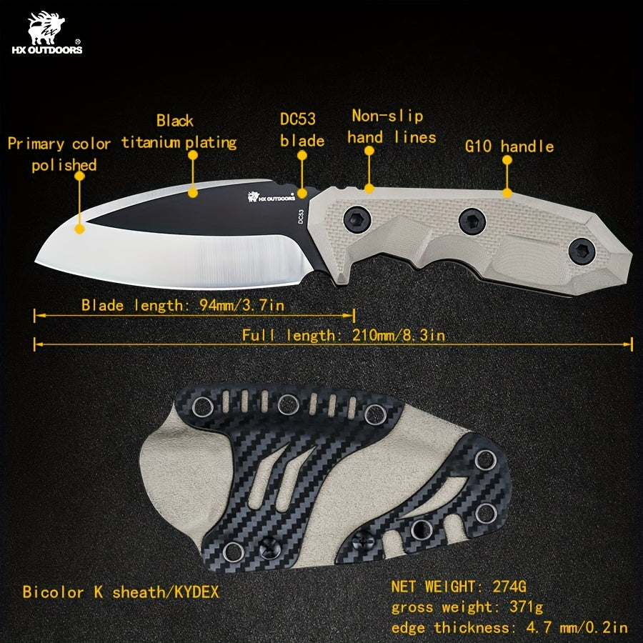 HX Outdoors Hand-Forged Survival Knife - Full-Tang Blade, Sharp Multi-Functional Outdoor Straight Knife with Black Sheath-like Keel, Heavy-Duty for Camping, Hunting, Fishing, Bushcraft & Kitchen Use - Compact Portable Fixed B