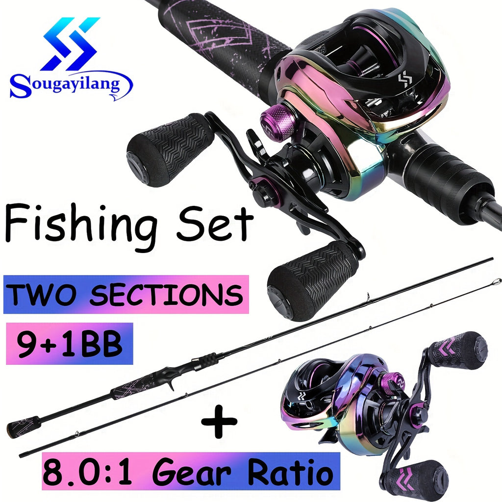 Sougayilang Fishing Rod And Reel Combo, Medium Fast Baitcasting Combo, 24-Ton Carbon Fiber 2 Pieces Fishing Poles With Baitcaster Reel Super Polymer Handle Baitcasting Fishing Combo