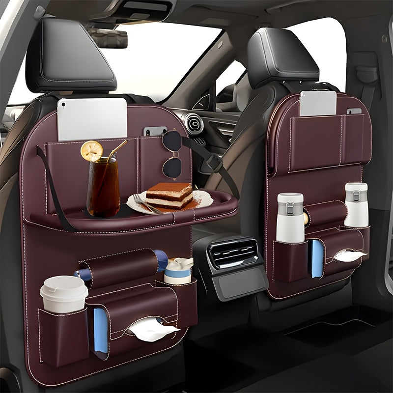 [Deluxe Car Organizer Kit] Premium Quality Deluxe Car Back Seat Organizer Kit | Foldable Dining Table, Kick Mats, Cup Holder, Tissue Box, Laptop Tray, Car Eating Tray & Umbrella Holder - Easy Install, Space-Saving for Family