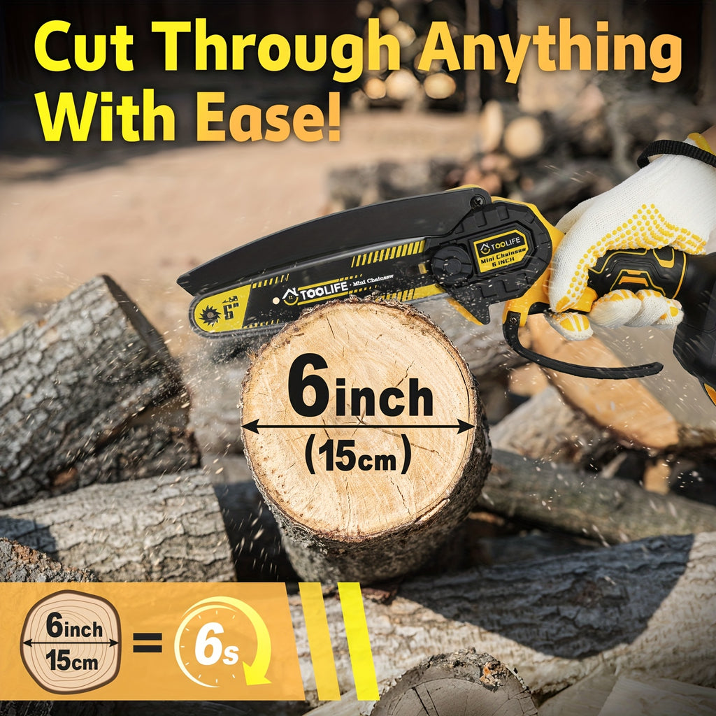 Mini Chainsaw Cordless, 6/12 Inch Handheld Electric Portable Power Chainsaw, 2 Rechargeable Batteries And Toolbox, Tree Trimming Wood Working & Cutting. Courtyard, Household, Survival Outdoor Tools. Gardening Supplies & Equip