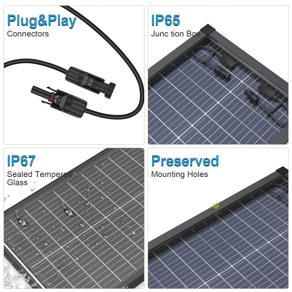 2pcs Double-sided 100W Solar Panels 12V High-efficiency Monocrystalline Double-sided Solar Panels with Busbar Hidden and Waterproof Technology, Ideal for RV, Vehicle, Home Farm Battery Charging, Camping, Outdoor Hiking and Ot