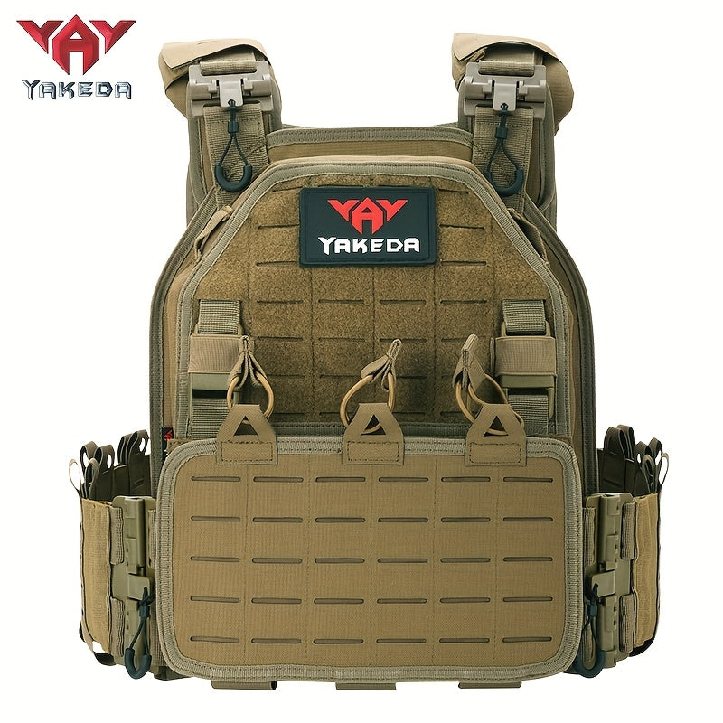 Yakeda 6094 Tactical Vest with PALS/MOLLE System, Multi-Pocket Design, Adjustable Straps & Quick-Release Buckle - Durable Nylon All-Season Black Vest for Running, Hiking, Hunting, Fishing, Festive Events (Adult Sizes), Huntin