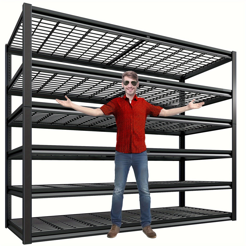 Heavy-Duty 6-Tier Metal Garage Shelving Unit, 3510LBS Capacity - Adjustable & Easy Install, 55.2"Wx26.2"Dx84.3"H, Black - Ideal for Tires, Tools & Heavy Equipment Storage, Utility Racks