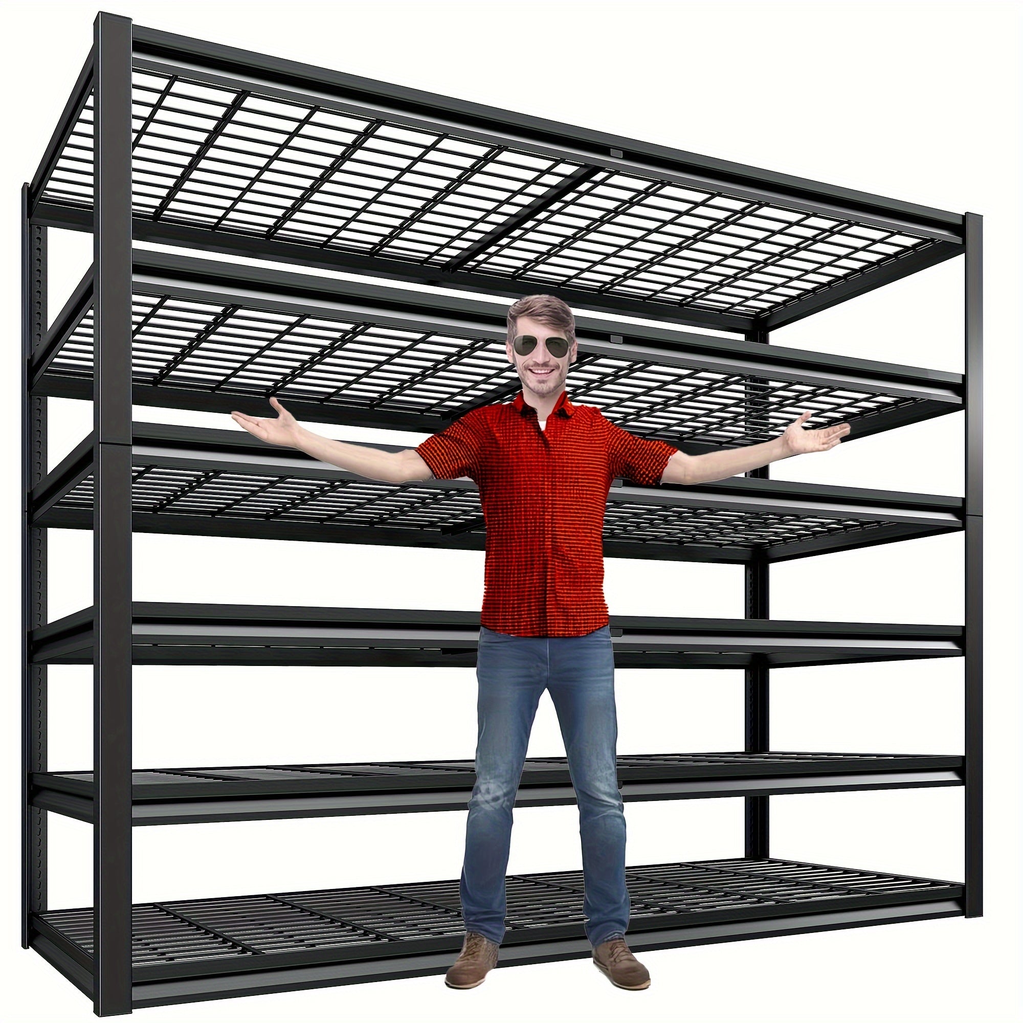 Heavy-Duty 6-Tier Metal Garage Shelving Unit, 3510LBS Capacity - Adjustable & Easy Install, 55.2"Wx26.2"Dx84.3"H, Black - Ideal for Tires, Tools & Heavy Equipment Storage, Utility Racks