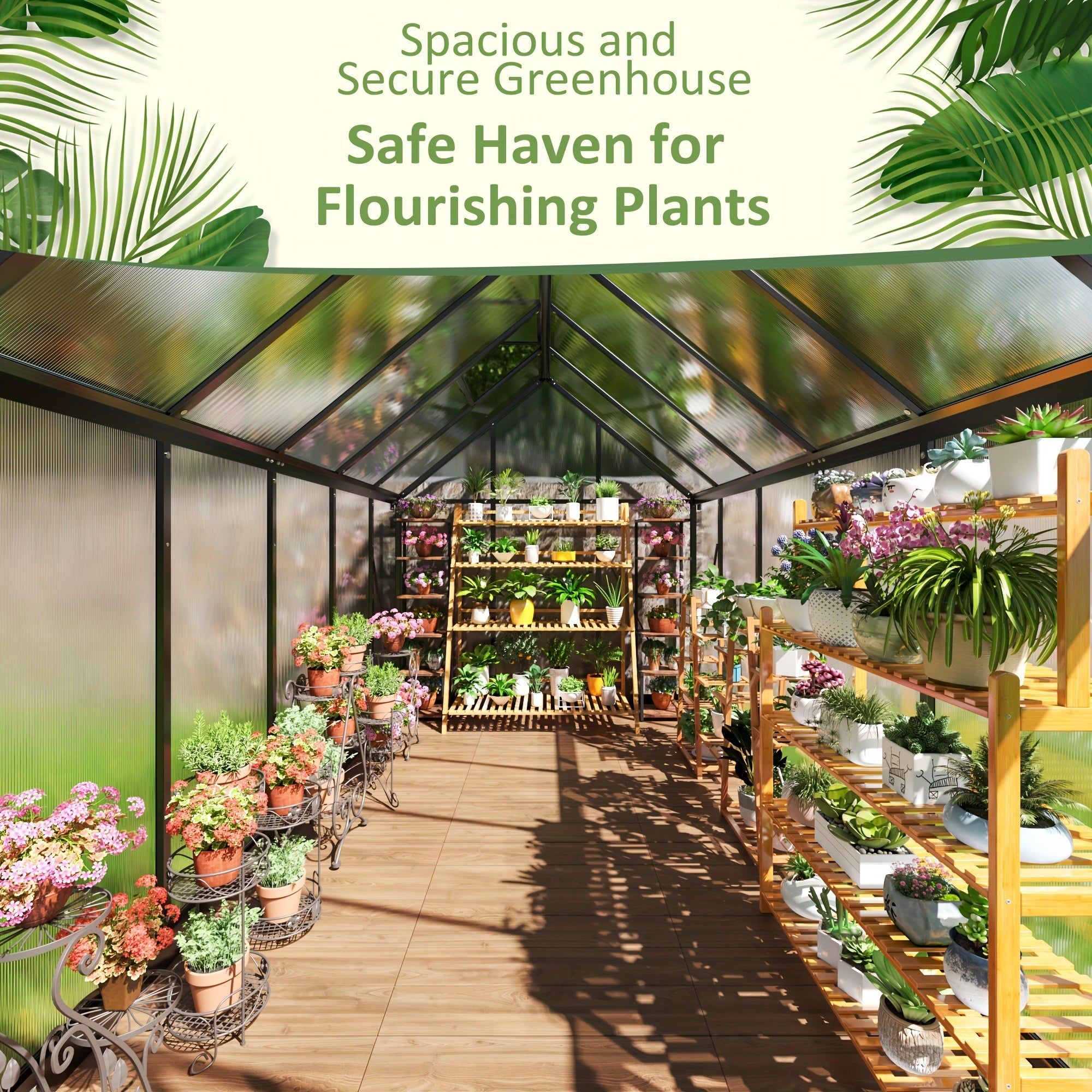 AirWire Heavy-Duty Walk-In Greenhouse with UV-Resistant Polycarbonate Panels & Large Black Aluminum Frame - Easy Assembly, Lockable Door & Roof Vent System, All-Weather Outdoor Garden Greenhouse for Backyard, Balcony, Urban F