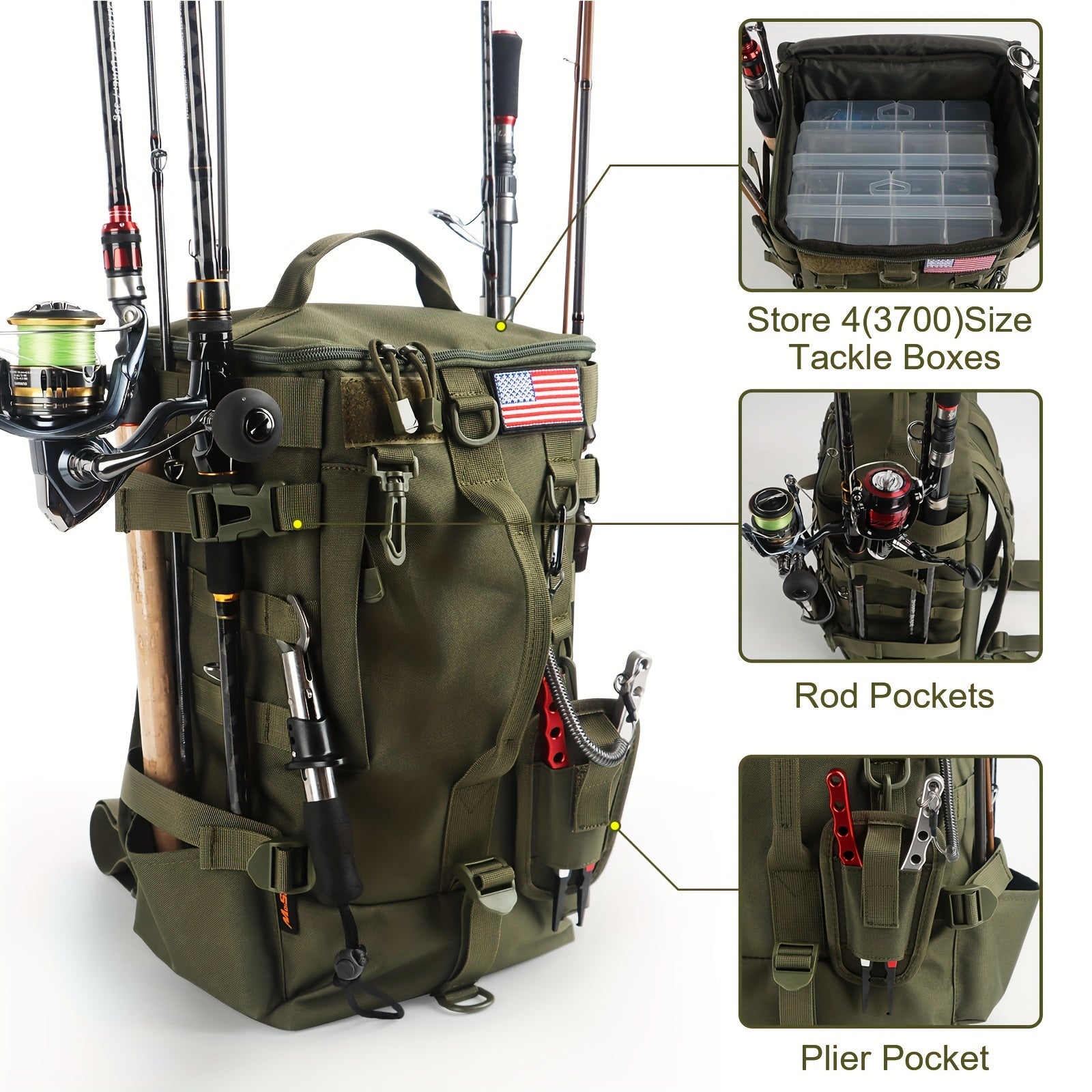 YVLEEN Fishing Tackle Backpack with Rod Holders, Large Tackle Box Bag & Fishing Tackle Backpack for Fishing, Camping, Hiking, Backpack Fishing Tackle Bag, Fishing Gear And Equipment Tackle Box, Fishing Backpack High Quality,