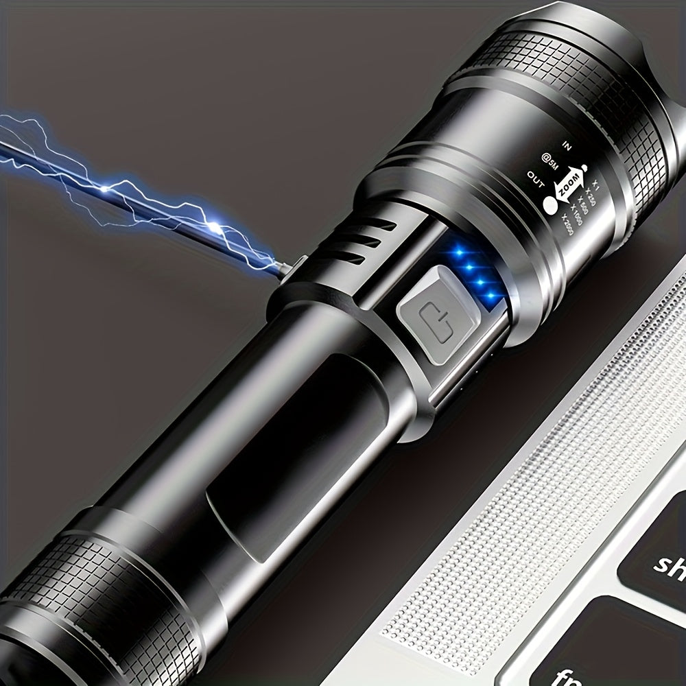 High Lumens Rechargeable LED Flashlights Ultra-Bright Flashlights 3 Modes Flash Light Tactical Accessories, Zoomable Torch, Handheld Power Display Flashlight for Outdoor Camping Fishing Survival Hunting Gear And Equipment Loc