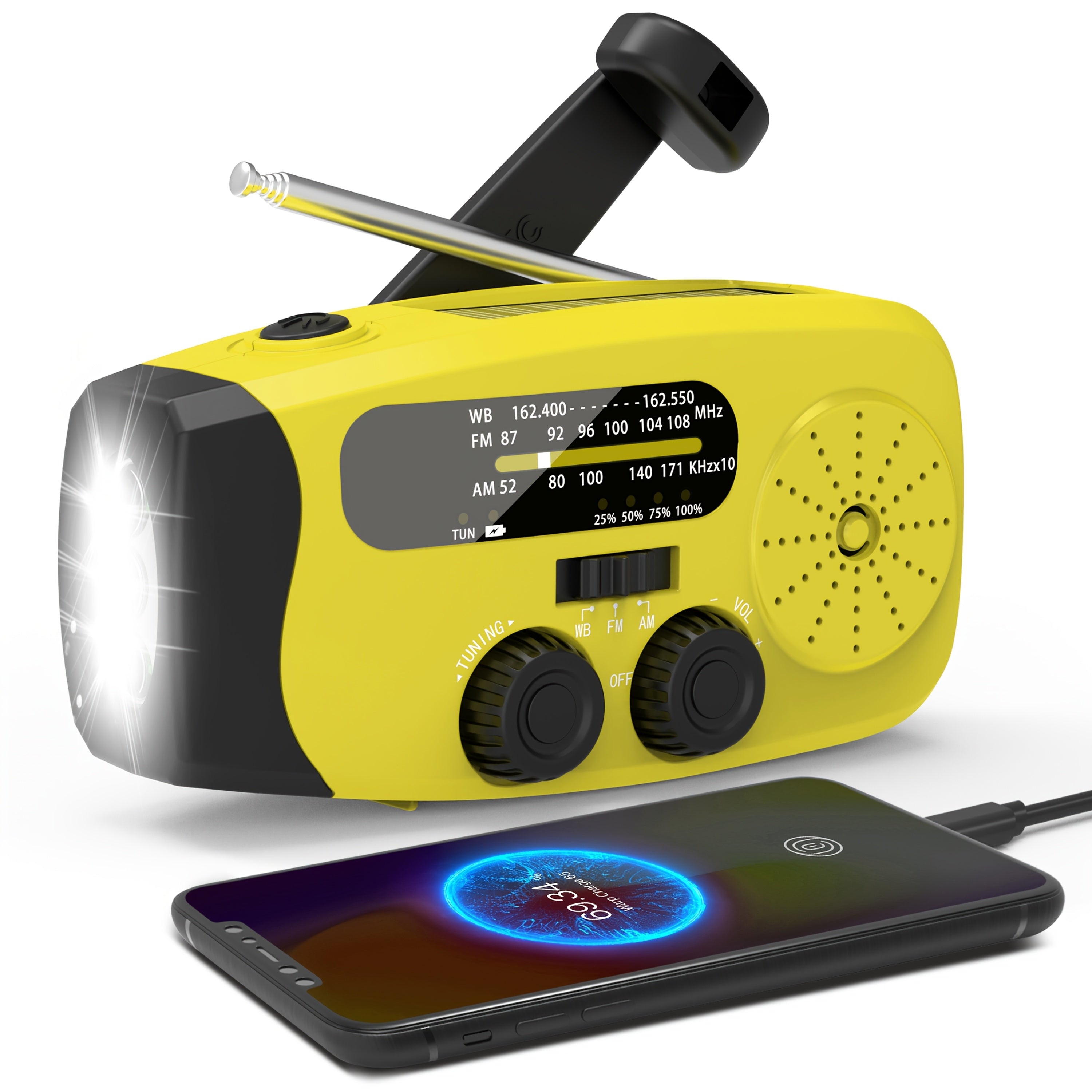 Emergency Radio: Solar-Powered, Power Bank, Hand Crank, AM/FM NOAA Portable Weather Radio, 2000 MAh Mobile Power, USB Charging, Solar, With LED Flashlight, Hurricane, Survival Gear