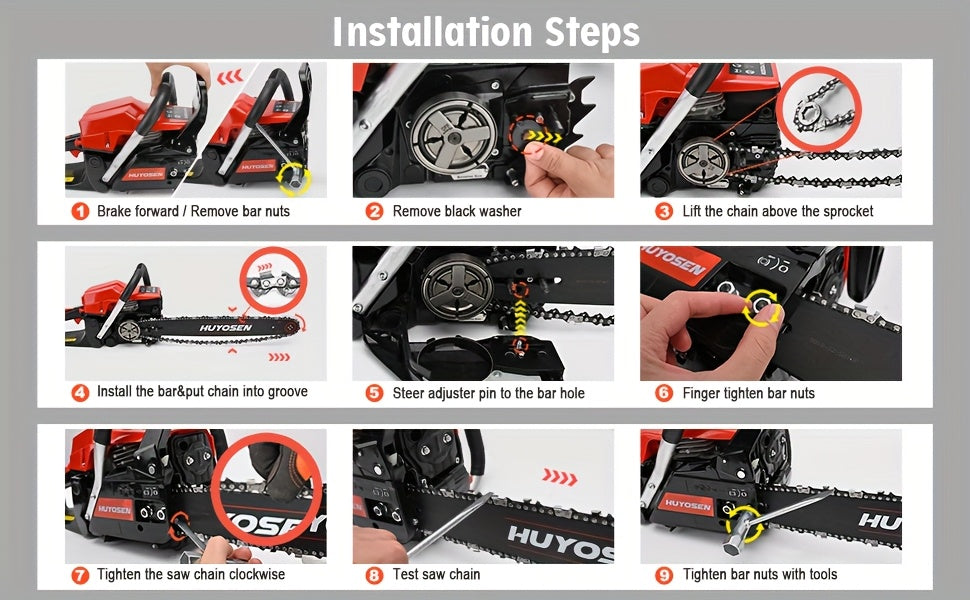 54.6cc 20-Inch Gasoline Chainsaw with 2-Stroke Engine, Automatic Lubrication & Ergonomic Handle - Heavy-Duty Metal Construction for Efficient Wood Cutting & Tree Trimming - Ideal for Outdoor Garden, Farm, Home Use - Perfect F