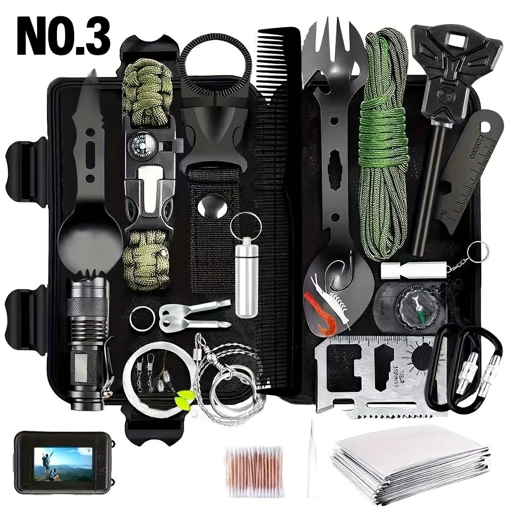 Survival Kit" of Professional Survival Equipment And Devices Outdoor Multifunctional Tools. Suitable for Male Fathers And Husbands Who Enjoy Camping And Outdoor Adventures