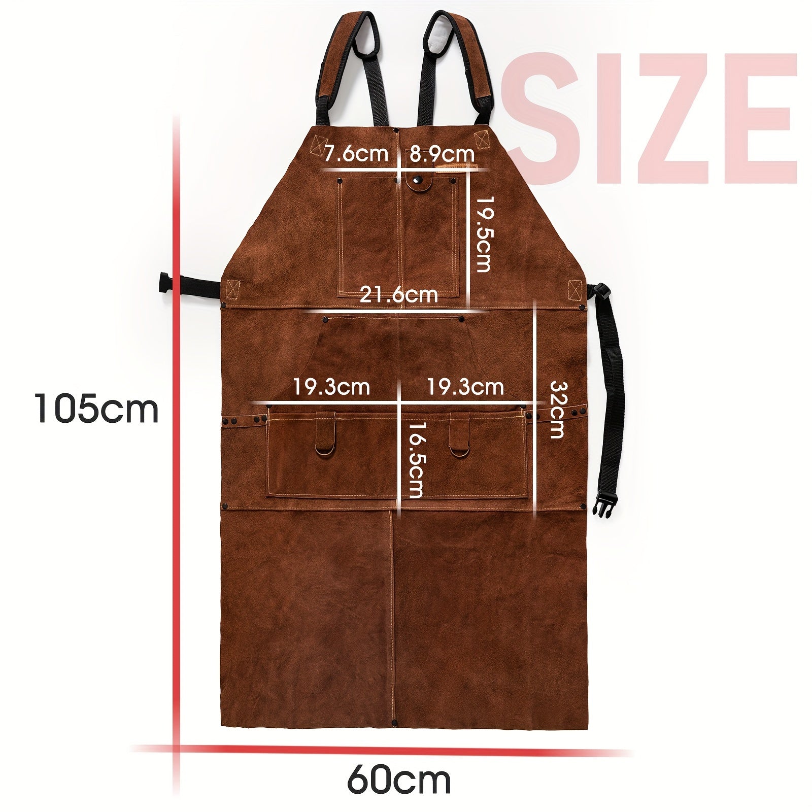 YESWELDER Leather Welding Work Shop Apron With 6 Pockets Heat Flame Resistant Cowhide Welder Apron Heavy Duty Blacksmith Aprons Adjustable For Welders Men Women Length 41"