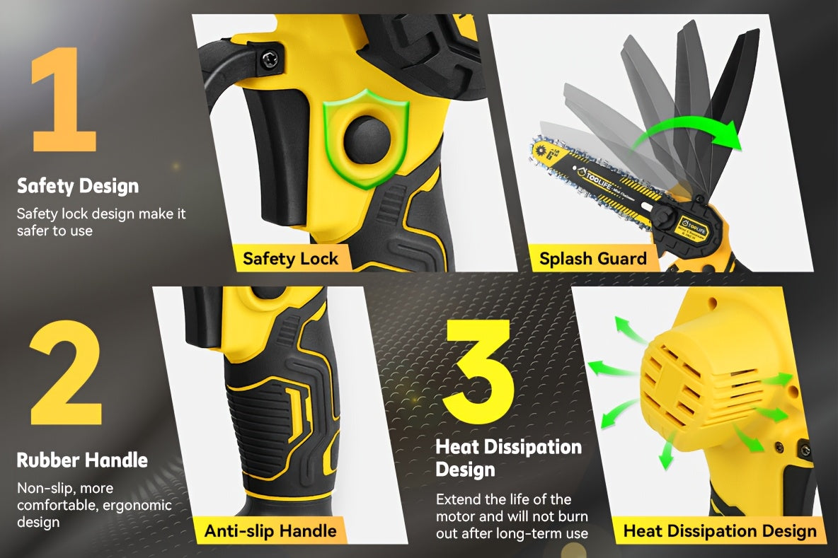 Mini Chainsaw Cordless, 6/12 Inch Handheld Electric Portable Power Chainsaw, 2 Rechargeable Batteries And Toolbox, Tree Trimming Wood Working & Cutting. Courtyard, Household, Survival Outdoor Tools. Gardening Supplies & Equip