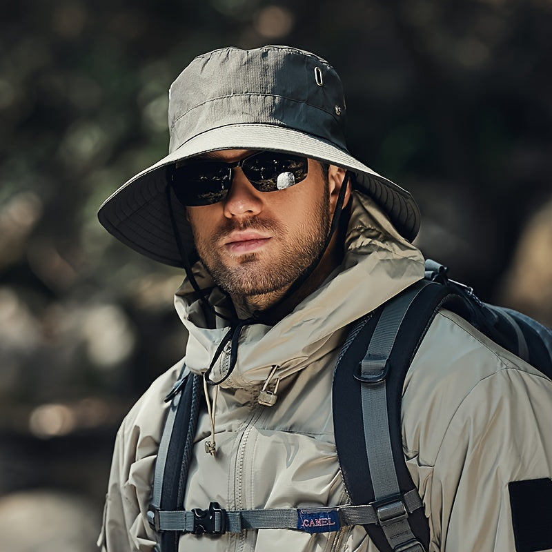 1pc Men's Lightweight High Quality Wide Brim Bucket Hat - Quick Dry, Breathable Sun Protection for Fishing, Camping, Hiking & Outdoor Adventures, Sporty Design, Adventure Accessories | Modern Fishing Hat | Quickdry Fabric, Fi