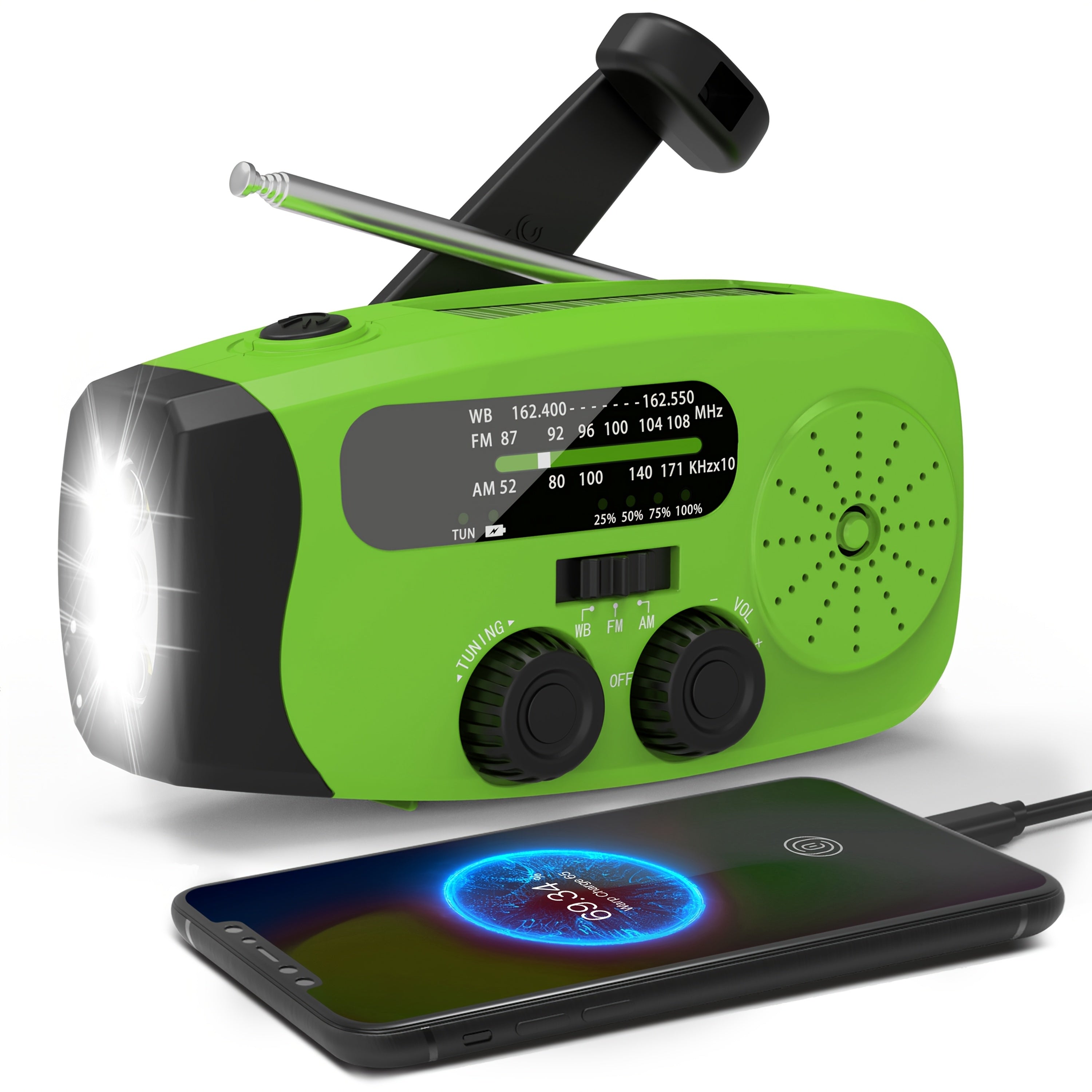 Emergency Radio: Solar-Powered, Power Bank, Hand Crank, AM/FM NOAA Portable Weather Radio, 2000 MAh Mobile Power, USB Charging, Solar, With LED Flashlight, Hurricane, Survival Gear