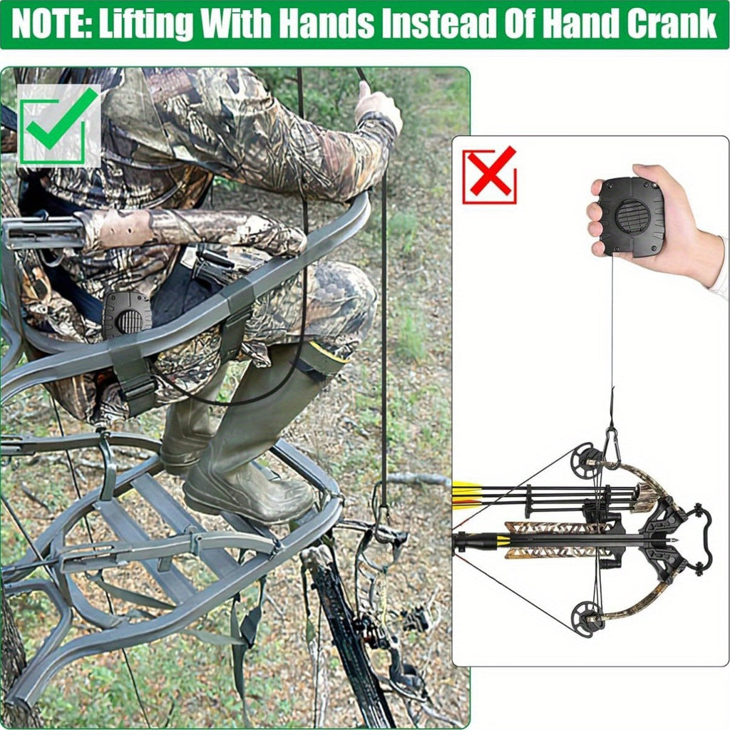FUNANASUN 33ft Heavy-Duty Retractable Bow Hoist with 66lb Load Capacity - Ergonomic Handle, Secure Carabiner & Quick-Release Rope for Bow Hunting, Tree Stand, Archery, Deer Hunting Accessories, Bow Hunting Gear, Sleek Metalli