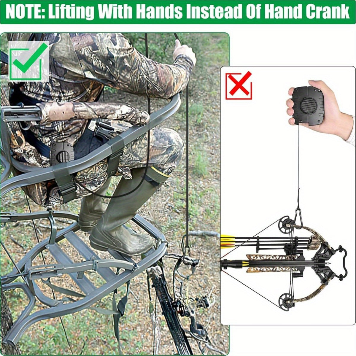 FUNANASUN 33ft Heavy-Duty Retractable Bow Hoist with 66lb Load Capacity - Ergonomic Handle, Secure Carabiner & Quick-Release Rope for Bow Hunting, Tree Stand, Archery, Deer Hunting Accessories, Bow Hunting Gear, Sleek Metalli