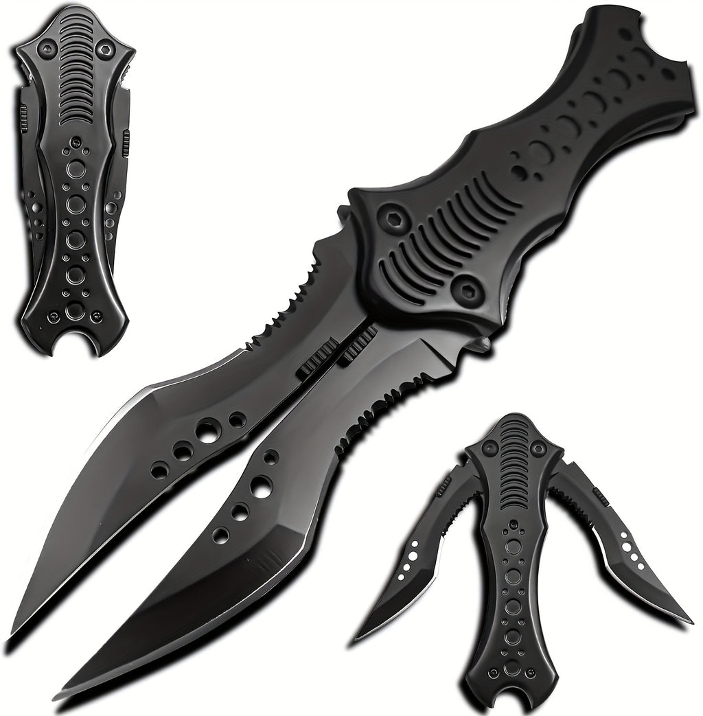 HOLYBLADE 8.5" Double Blade Pocket Knife Twin Blade Folding Knife with Clip, Outdoor Tactical Survival Camping Folding Knives, Gifts for Men