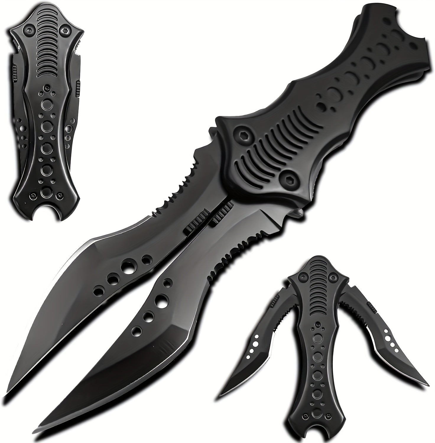 HOLYBLADE 8.5" Double Blade Pocket Knife Twin Blade Folding Knife with Clip, Outdoor Tactical Survival Camping Folding Knives, Gifts for Men