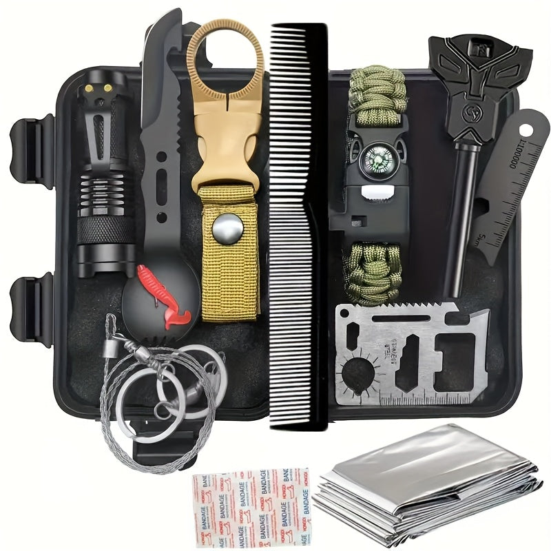 Survival Kit" of Professional Survival Equipment And Devices Outdoor Multifunctional Tools. Suitable for Male Fathers And Husbands Who Enjoy Camping And Outdoor Adventures