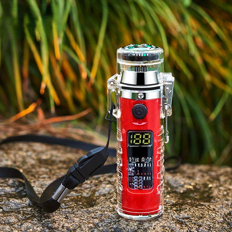 Rechargeable Electric Lighter - LED Intelligent Compass, Double Arc Flameless Fire, USB Powered, Portable, Water-Resistant, LED Flashlight, Exquisite Gift for Outdoor Enthusiasts, Men and Women, Perfect for Survival, Camping,