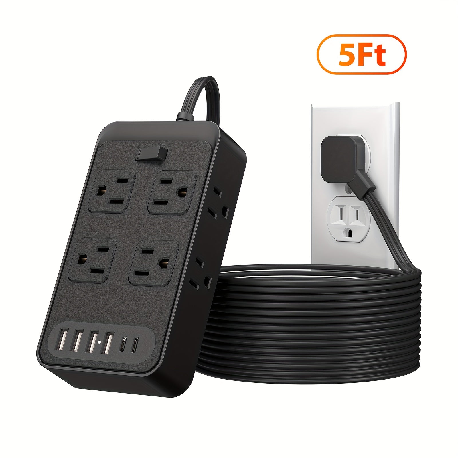 Compact Surge Protector Power Strip with 8 AC Outlets & 6 USB Ports (4 USB A & 2 USB C), 3-Inch Short Extension Cord, 45° Right Angle Flat Head Design for Home, Office, Dorm, and Travel, Dorm Room Organizer | Modern Tech Acc