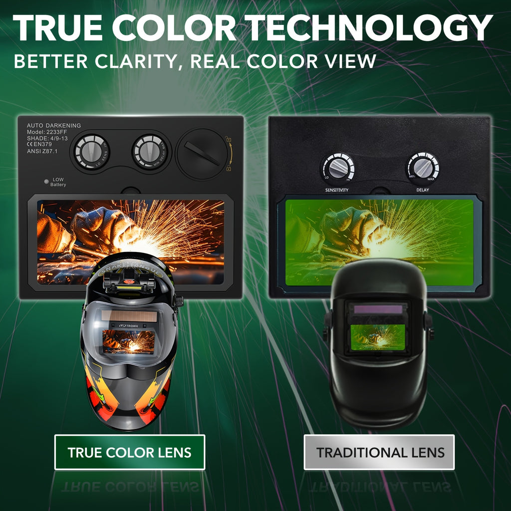 Welding Helmet Auto Darkening Welding Hood With Light True Color 1/1/1/2 Top Optical Clarity Wide Shade 9-13 Welder Helmet Welding Mask With Grinding