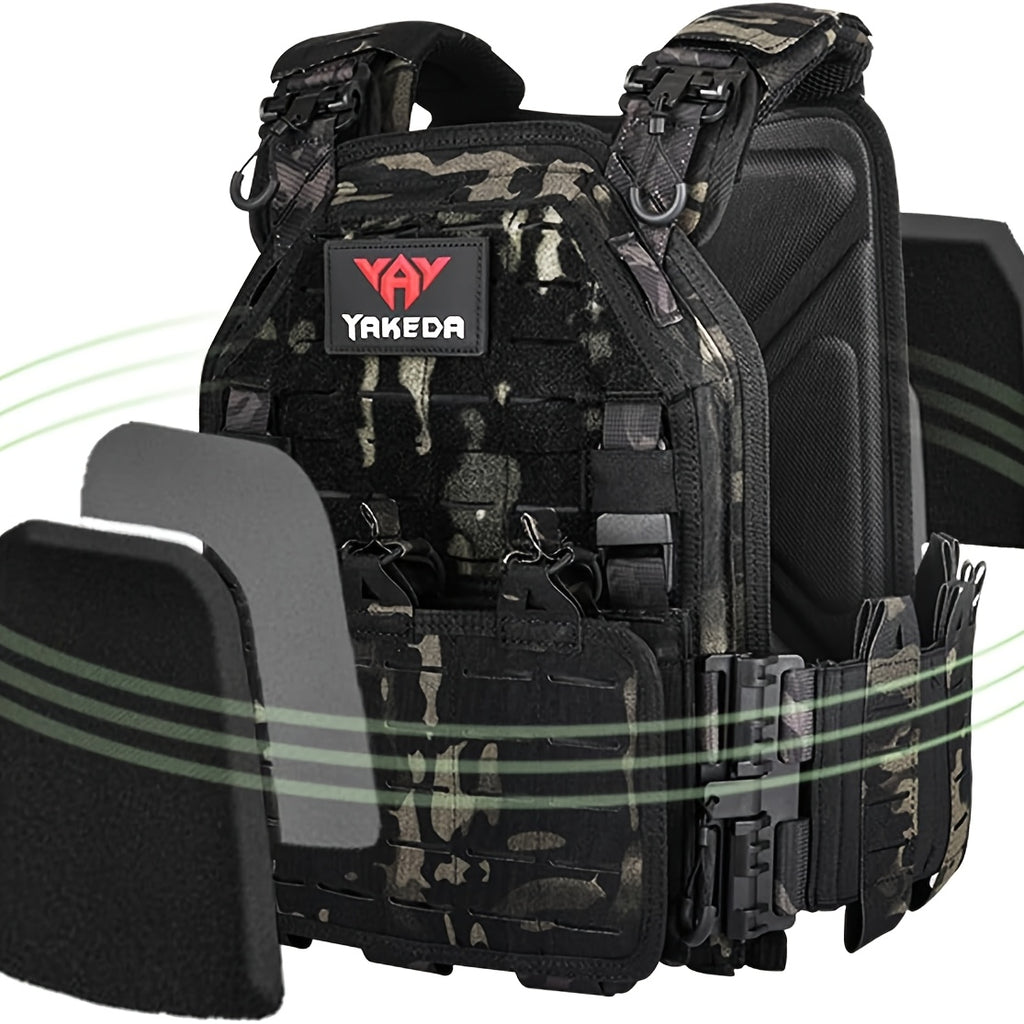 Yakeda 6094 Tactical Vest with PALS/MOLLE System, Multi-Pocket Design, Adjustable Straps & Quick-Release Buckle - Durable Nylon All-Season Black Vest for Running, Hiking, Hunting, Fishing, Festive Events (Adult Sizes), Huntin