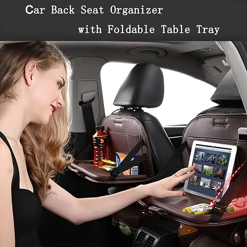 [Deluxe Car Organizer Kit] Premium Quality Deluxe Car Back Seat Organizer Kit | Foldable Dining Table, Kick Mats, Cup Holder, Tissue Box, Laptop Tray, Car Eating Tray & Umbrella Holder - Easy Install, Space-Saving for Family