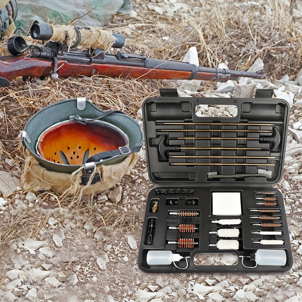 Gun Cleaning Kit with Oil Pot - Heavy-Duty Plastic Case, Multi-Tool Set for Shotguns, Rifles, Pistols - Compatible with 9mm, 12G, 20G, 22LR, 22WLR, Gun Cleaning Kit, Hunting Gear, Minimalist Design, Durable Construction, Outd