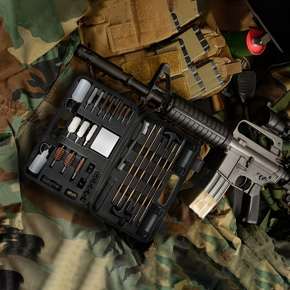 Gun Cleaning Kit with Oil Pot - Heavy-Duty Plastic Case, Multi-Tool Set for Shotguns, Rifles, Pistols - Compatible with 9mm, 12G, 20G, 22LR, 22WLR, Gun Cleaning Kit, Hunting Gear, Minimalist Design, Durable Construction, Outd