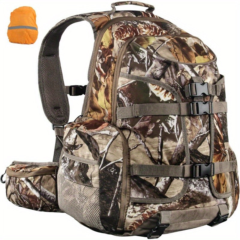 6.6gal Hunting Backpack with Waterproof Rain Cover Large Capacity Day Pack with Holder Men Women Deer Hunting Gear Hunting Accessories Camo PineCones