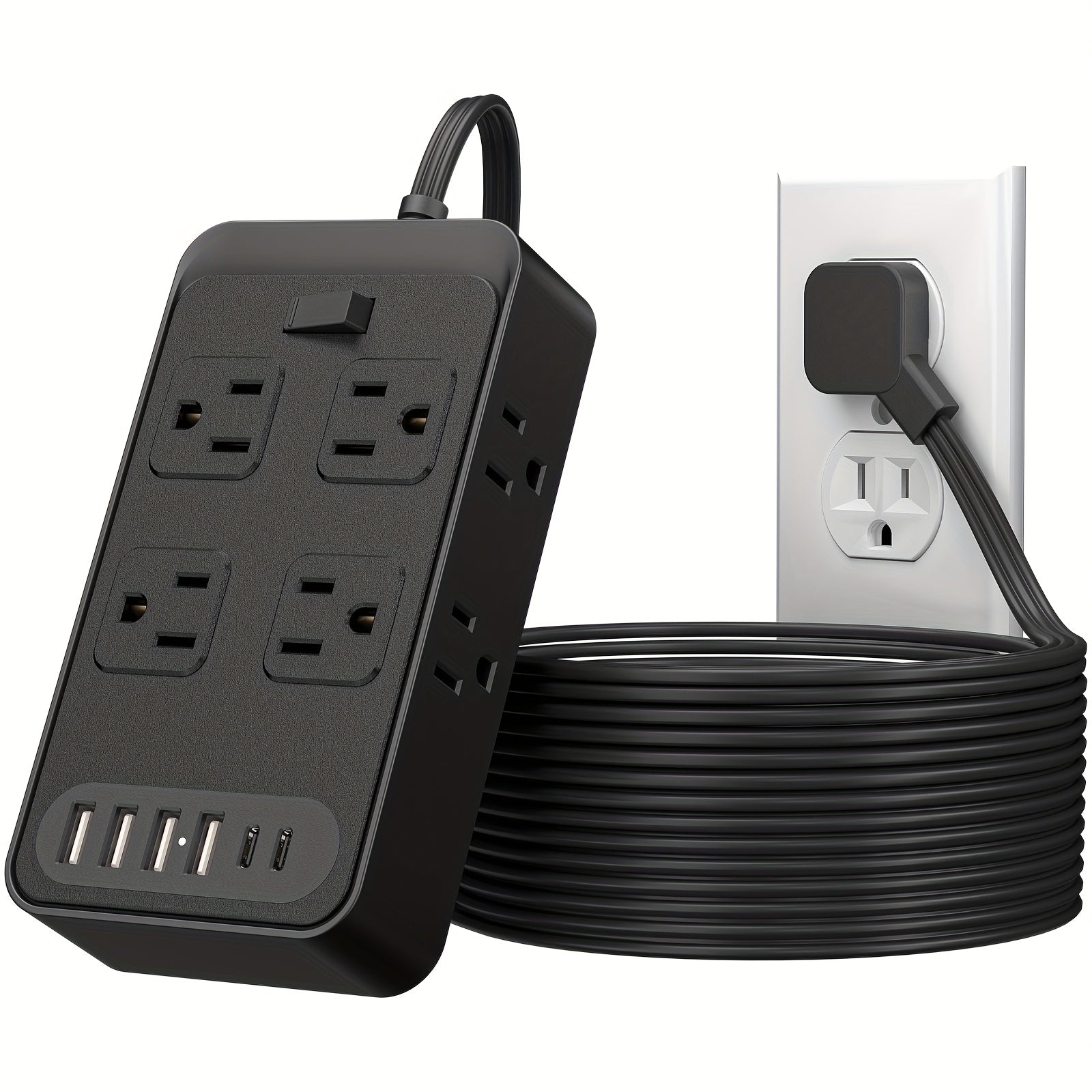 Compact Surge Protector Power Strip with 8 AC Outlets & 6 USB Ports (4 USB A & 2 USB C), 3-Inch Short Extension Cord, 45° Right Angle Flat Head Design for Home, Office, Dorm, and Travel, Dorm Room Organizer | Modern Tech Acc