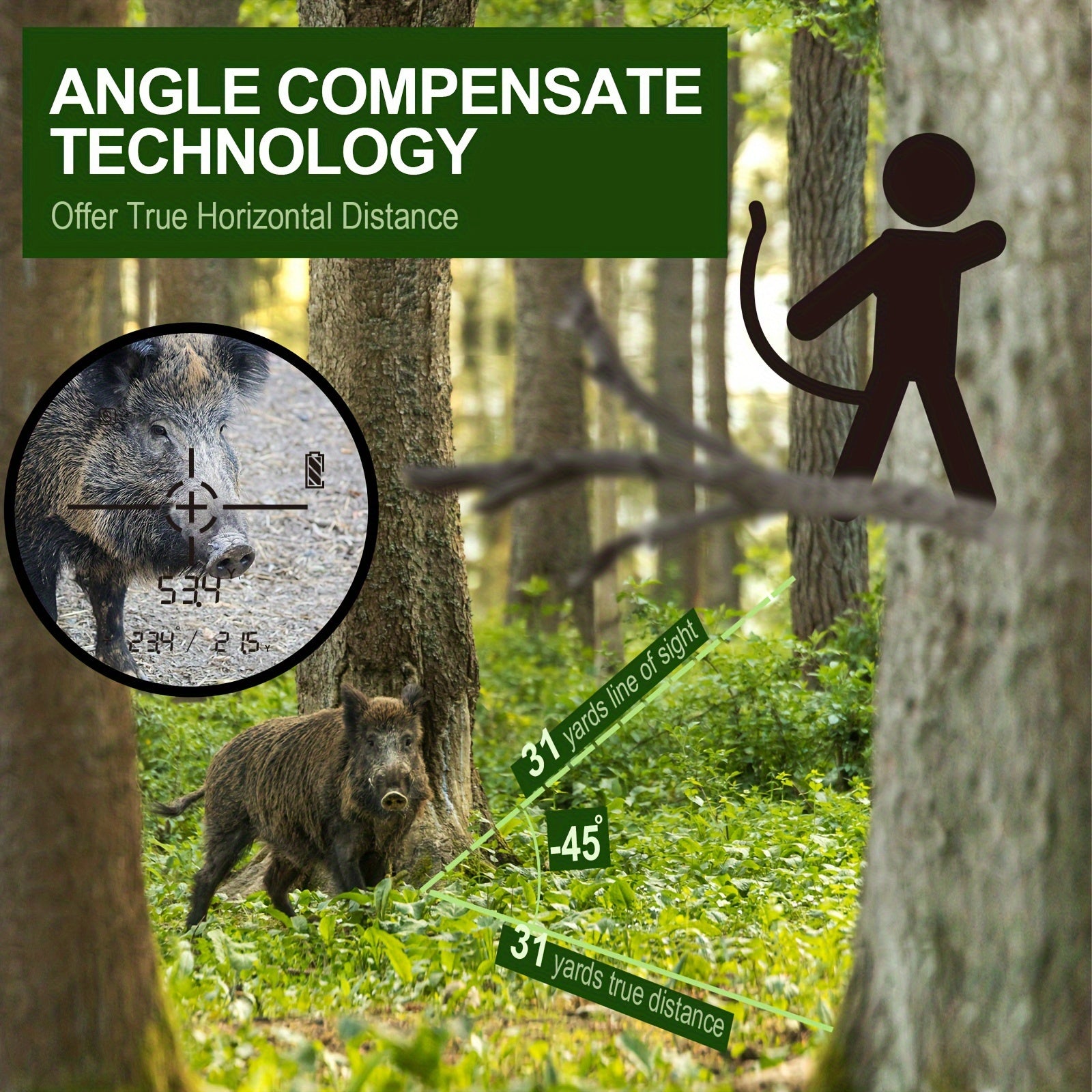 JIEHOME Golf & Hunting Laser Rangefinder with Slope - 765 Yd High-Precision Laser Distance Meter, Flag Lock Vibration, 6X Magnification, Slope/Angle/Speed/Distance Mode, Rechargeable, Lightweight for Golf Course & Outdoor Hun