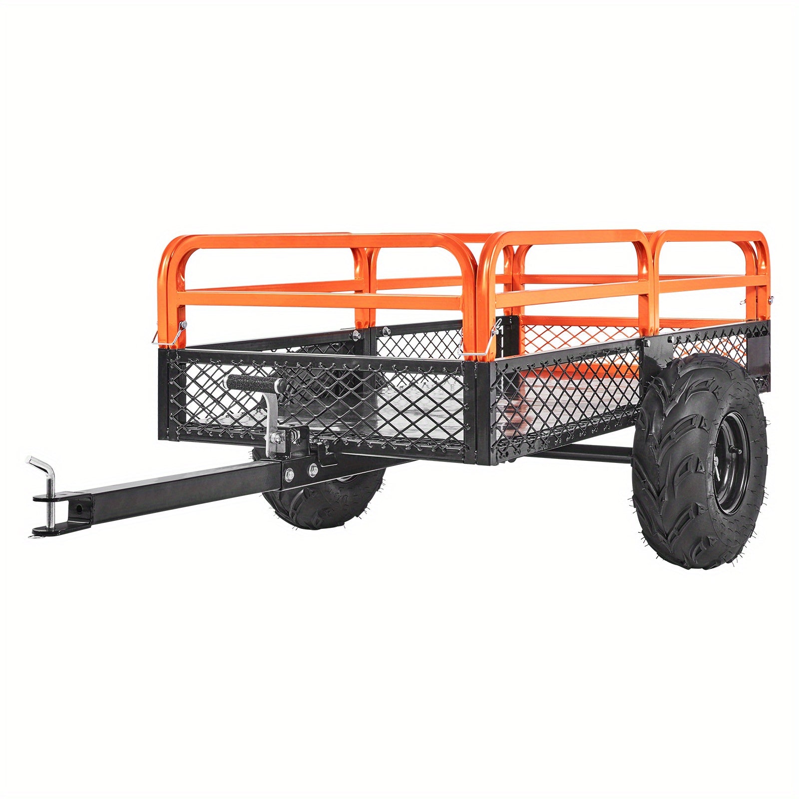 Heavy Duty Steel ATV Dump Trailer, 15 Cubic Feet Capacity, Black & Orange Grid Design with Removable Sides and 2 Tires, Compatible with Mowers, Tractors, ATV, UTV - Ideal for Garden and Farm Use, Outdoor Hauling | Functional