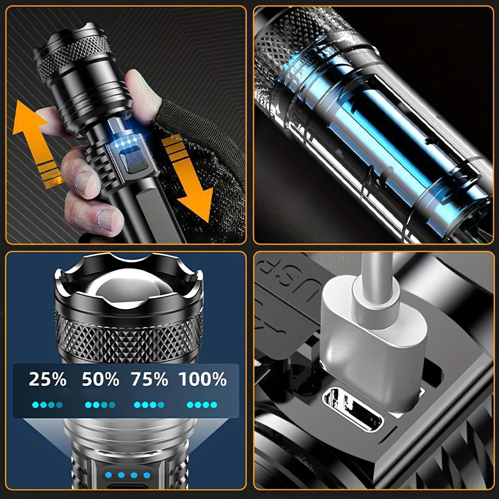 High Lumens Rechargeable LED Flashlights Ultra-Bright Flashlights 3 Modes Flash Light Tactical Accessories, Zoomable Torch, Handheld Power Display Flashlight for Outdoor Camping Fishing Survival Hunting Gear And Equipment Loc