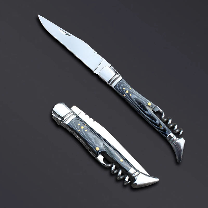 laguiole Pocket Knife Corkscrew Wine Openers Portable Folding Steak Knives Outdoor Camping Knife Camping Tool Household Use 1pcs
