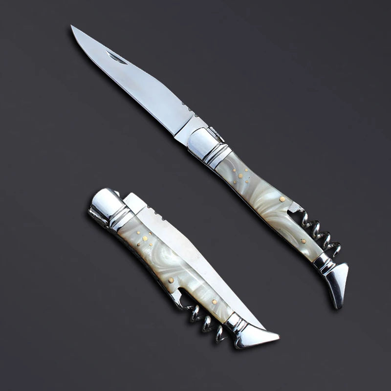 laguiole Pocket Knife Corkscrew Wine Openers Portable Folding Steak Knives Outdoor Camping Knife Camping Tool Household Use 1pcs