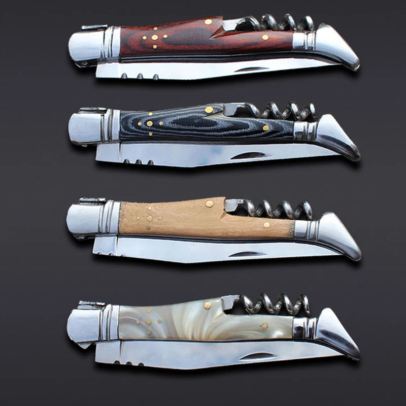 laguiole Pocket Knife Corkscrew Wine Openers Portable Folding Steak Knives Outdoor Camping Knife Camping Tool Household Use 1pcs
