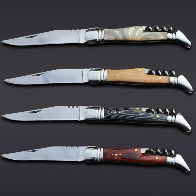 laguiole Pocket Knife Corkscrew Wine Openers Portable Folding Steak Knives Outdoor Camping Knife Camping Tool Household Use 1pcs