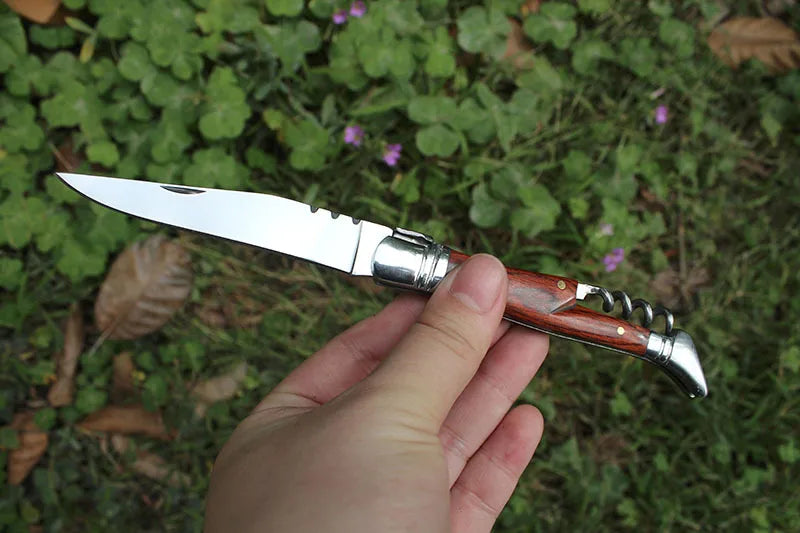 laguiole Pocket Knife Corkscrew Wine Openers Portable Folding Steak Knives Outdoor Camping Knife Camping Tool Household Use 1pcs