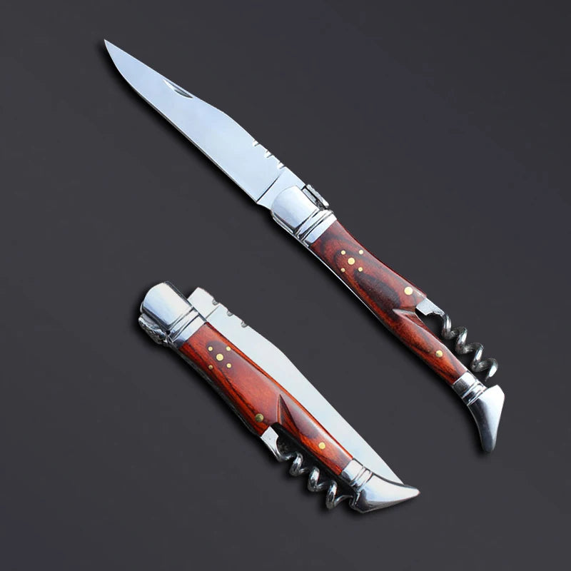 laguiole Pocket Knife Corkscrew Wine Openers Portable Folding Steak Knives Outdoor Camping Knife Camping Tool Household Use 1pcs