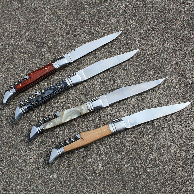 laguiole Pocket Knife Corkscrew Wine Openers Portable Folding Steak Knives Outdoor Camping Knife Camping Tool Household Use 1pcs