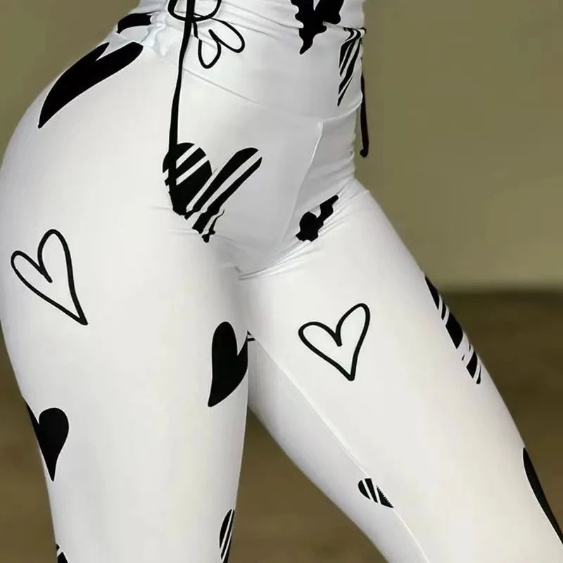 Leggings Women Long Pants Bodycon Slim Fit Print Pant High Waist Drawstring Jogger Yoga Trousers Elegant Splice Y2k Streetwear