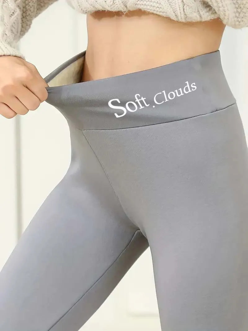 Plush Lined Warm And Cozy Sherpa Leggings For Women-Solid Color High Waist Skinny Long Pants Perfect For Winter Sports, Fitness,