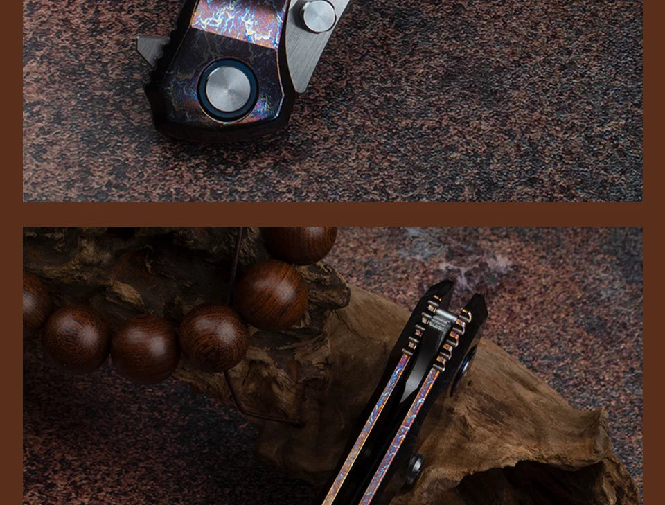 Blue Flame Titanium Handle Folding Knife with VG10 Blade, Titanium EDC Pocket Knife, Outdoor Camping Hunting Survival Tool Anti